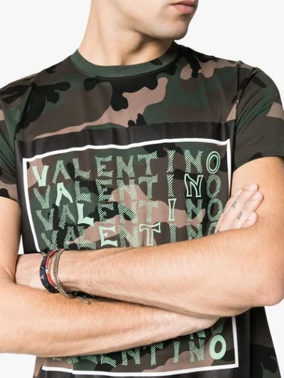 Shop Valentino Multi Logo Camouflage T-shirt In Green