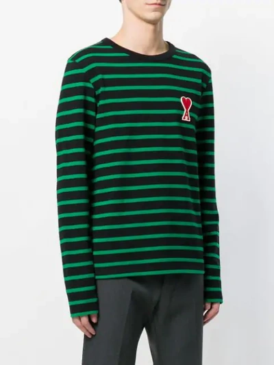 Shop Ami Alexandre Mattiussi Ami De Coeur Long Sleeved T-shirt In 003 Black/green