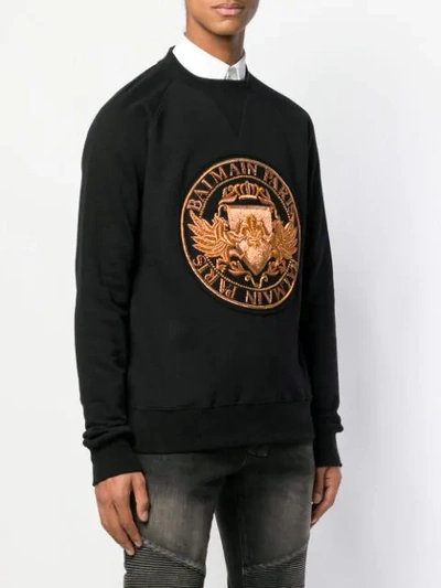 Shop Balmain Sweatshirt Mit Wappenstickerei In Black