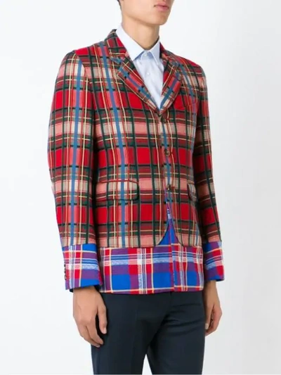 Pre-owned Comme Des Garçons 2000s Multi Check Jacket In Red