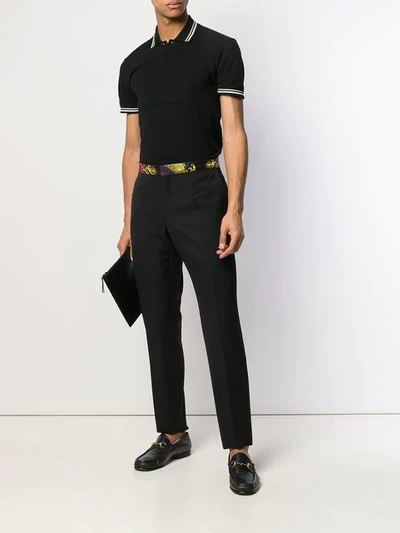 Shop Versace Printed Belt Tailored Trousers - Black