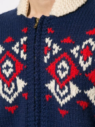 Pre-owned Fake Alpha Vintage Intarsia Knit Cardigan In Blue