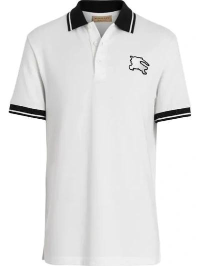 Shop Burberry Tipped Cotton Piqué Polo Shirt In White