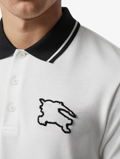 Shop Burberry Tipped Cotton Piqué Polo Shirt In White