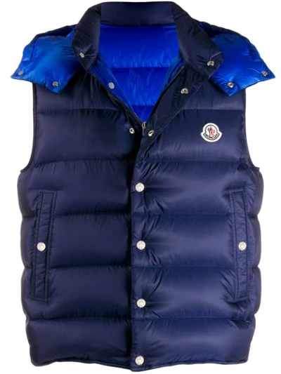 Shop Moncler Hooded Padded Gilet In Blue