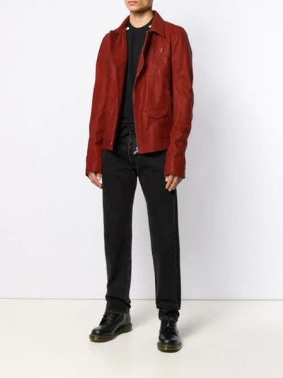 Shop Rick Owens Leather Biker Jacket In Red