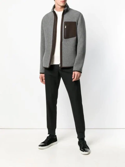 Shop Ermenegildo Zegna Contrast Pocket Zipped Jacket In Grey