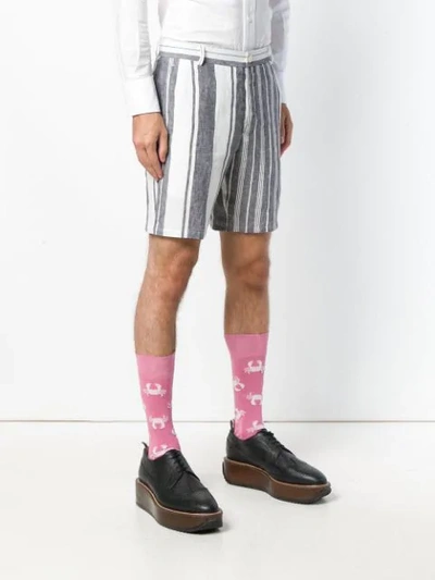 Shop Thom Browne Striped Blanket Linen Short In White