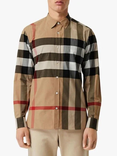 Shop Burberry Geruit Shirt In Neutrals