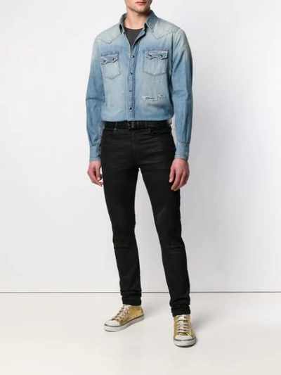 Shop Saint Laurent Distressed Denim Shirt In Blue