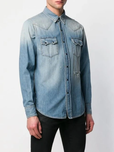 Shop Saint Laurent Distressed Denim Shirt In Blue