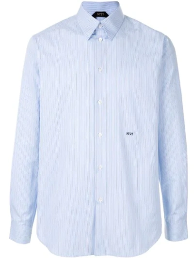 Shop N°21 Embroidered Logo Striped Shirt In Blue