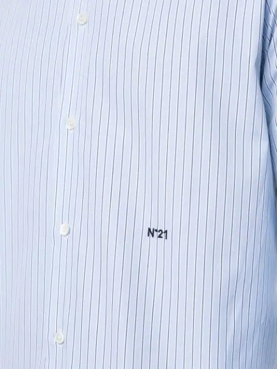 Shop N°21 Embroidered Logo Striped Shirt In Blue