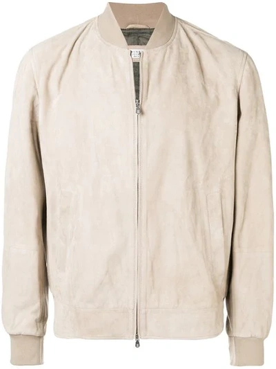 Shop Brunello Cucinelli Casual Suede Bomber Jacket In Neutrals