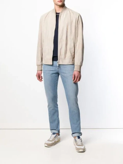 Shop Brunello Cucinelli Casual Suede Bomber Jacket In Neutrals