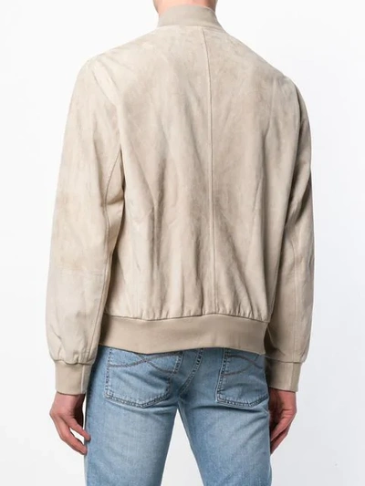 Shop Brunello Cucinelli Casual Suede Bomber Jacket In Neutrals