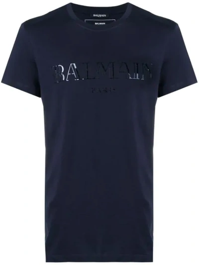 Shop Balmain Logo Print T In Blue