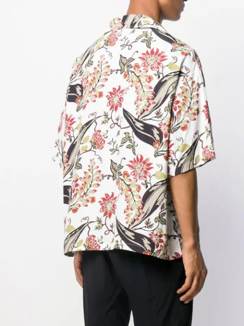 Prada Floral Pongee Short Sleeve Over Shirt In Natural | ModeSens