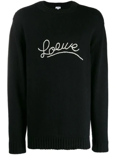 Shop Loewe Logo Embroidered Sweater In Black