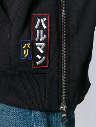 BALMAIN LOGO EMBROIDERED HOODIE - 黑色