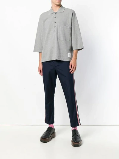 Shop Thom Browne Oversized Piqué Pocket Polo In Grey
