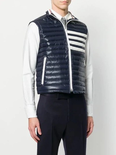 Shop Thom Browne 4-bar Stripe Quilted Down Fill Satin-finished Tech Vest In Blue