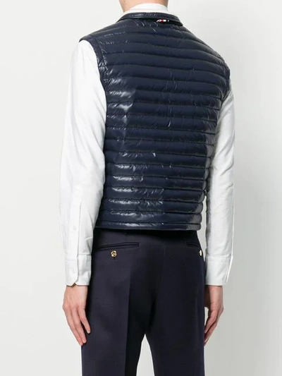 Shop Thom Browne 4-bar Stripe Quilted Down Fill Satin-finished Tech Vest In Blue