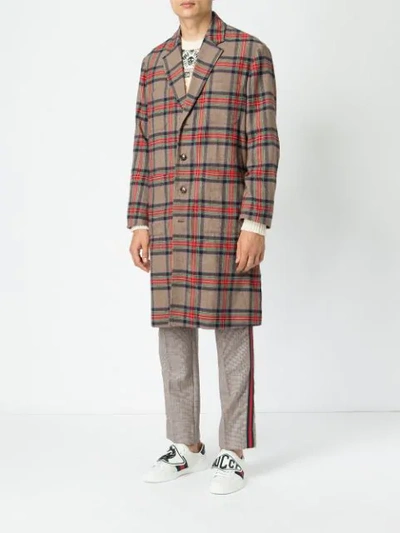 Shop Gucci Check Coat In Red
