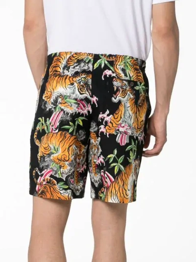 Shop Wacko Maria Hawaiian Flower Tiger Print Shorts In Black