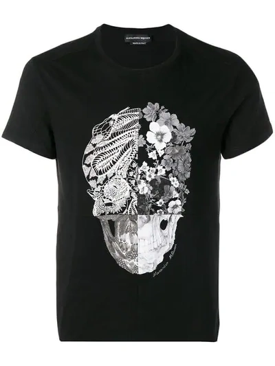Shop Alexander Mcqueen Floral Skull Print T-shirt In 0901 Black