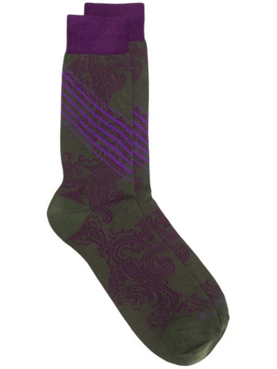 Shop Etro Patterned Socks In Green