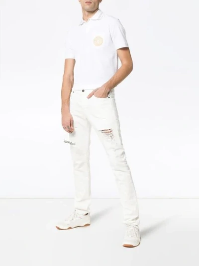 Shop Versace Cotton Gold Medusa Polo Shirt In A93a White