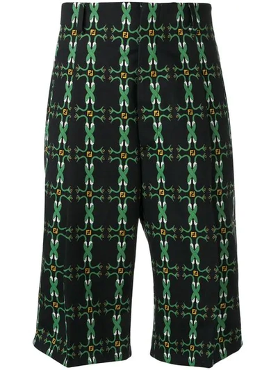 FENDI LOGO PRINT SHORTS - 黑色