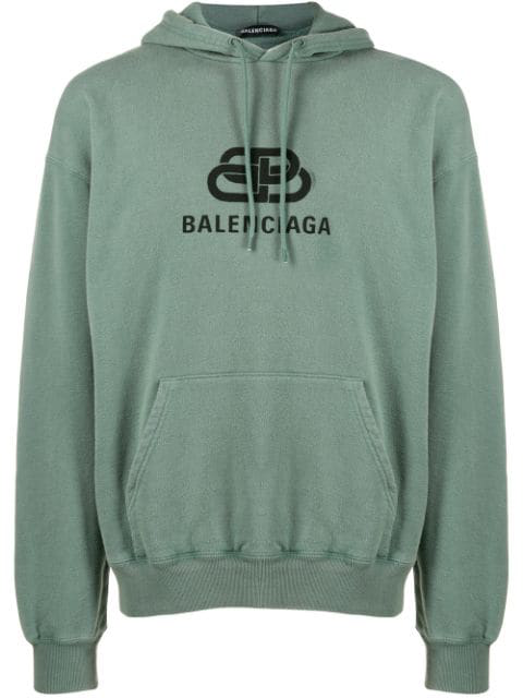 Balenciaga Oversized Logo-print Washed Loopback Cotton-jersey Hoodie In  9272 Green | ModeSens