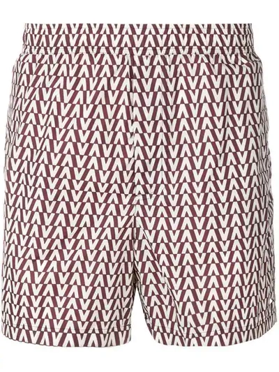 Shop Valentino ”v” Print Swim Shorts In Red