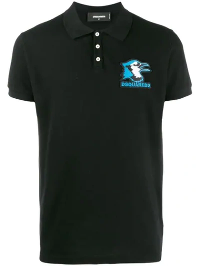 Shop Dsquared2 Embroidered Polo Shirt In Black
