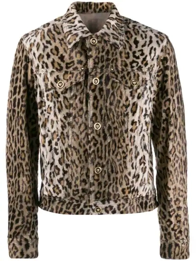 Shop Versace Leopard Print Single Breasted Jacket In Brown