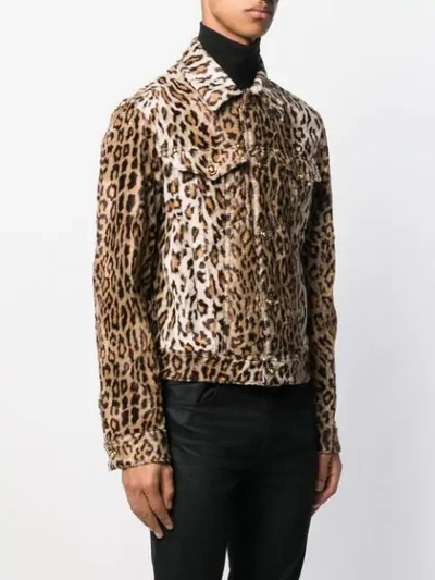 Shop Versace Leopard Print Single Breasted Jacket In Brown