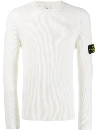 Shop Stone Island Ribbed Badge Sweater In V0099 White