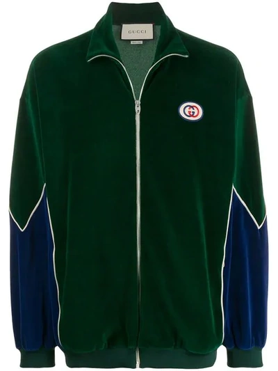 Shop Gucci Zip Front Logo Jacket In Green