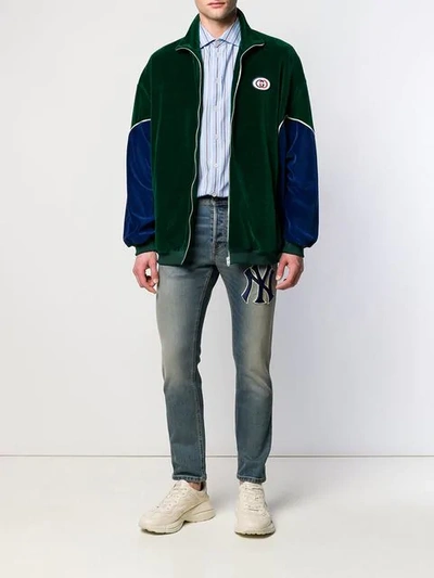 Shop Gucci Zip Front Logo Jacket In Green