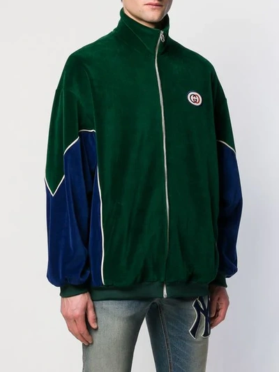 Shop Gucci Zip Front Logo Jacket In Green