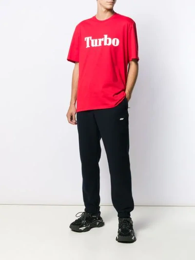 Shop Msgm Turbo Slogan Print T-shirt In Red