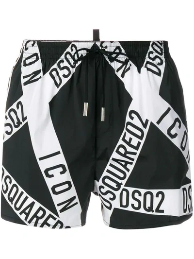 Shop Dsquared2 Branded Swim Shorts In Black