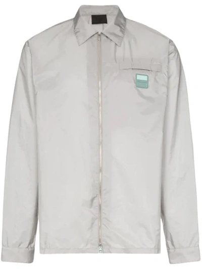 Shop Prada Logo Patch Lightweight Jacket In Grey