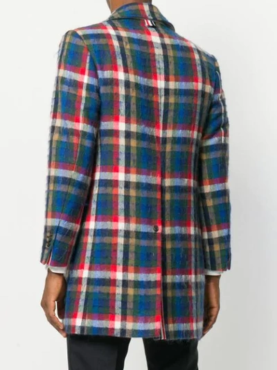 Shop Thom Browne Gingham Tartan Classic Bal Collar Hair Mohair Overcoat - Multicolour
