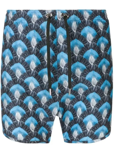 Shop Neil Barrett Printed Swim Shorts In Blue