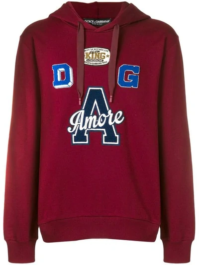 Shop Dolce & Gabbana Amore Patch Hoodie In Red
