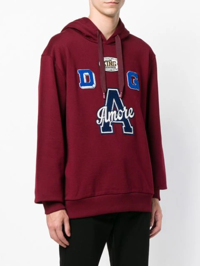 Shop Dolce & Gabbana Amore Patch Hoodie In Red