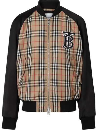 Shop Burberry Monogram Motif Vintage Check Nylon Bomber Jacket In Yellow